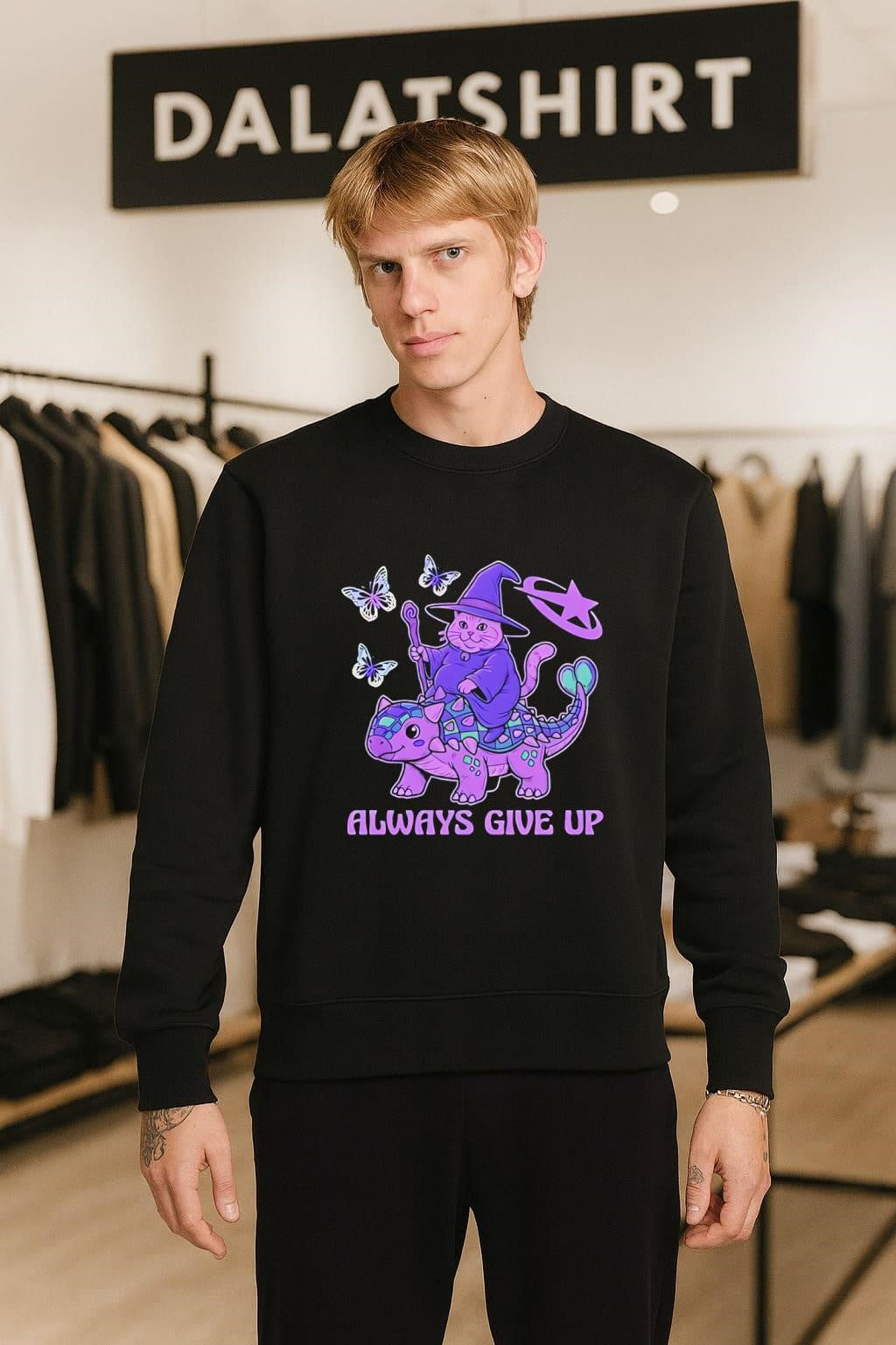 Always Give Up Wizard Cat Riding Dinosaur shirt