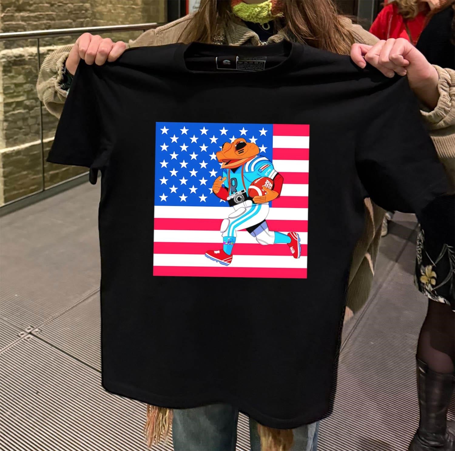 American Flag Football Frog Athlete With Camera Sports shirt