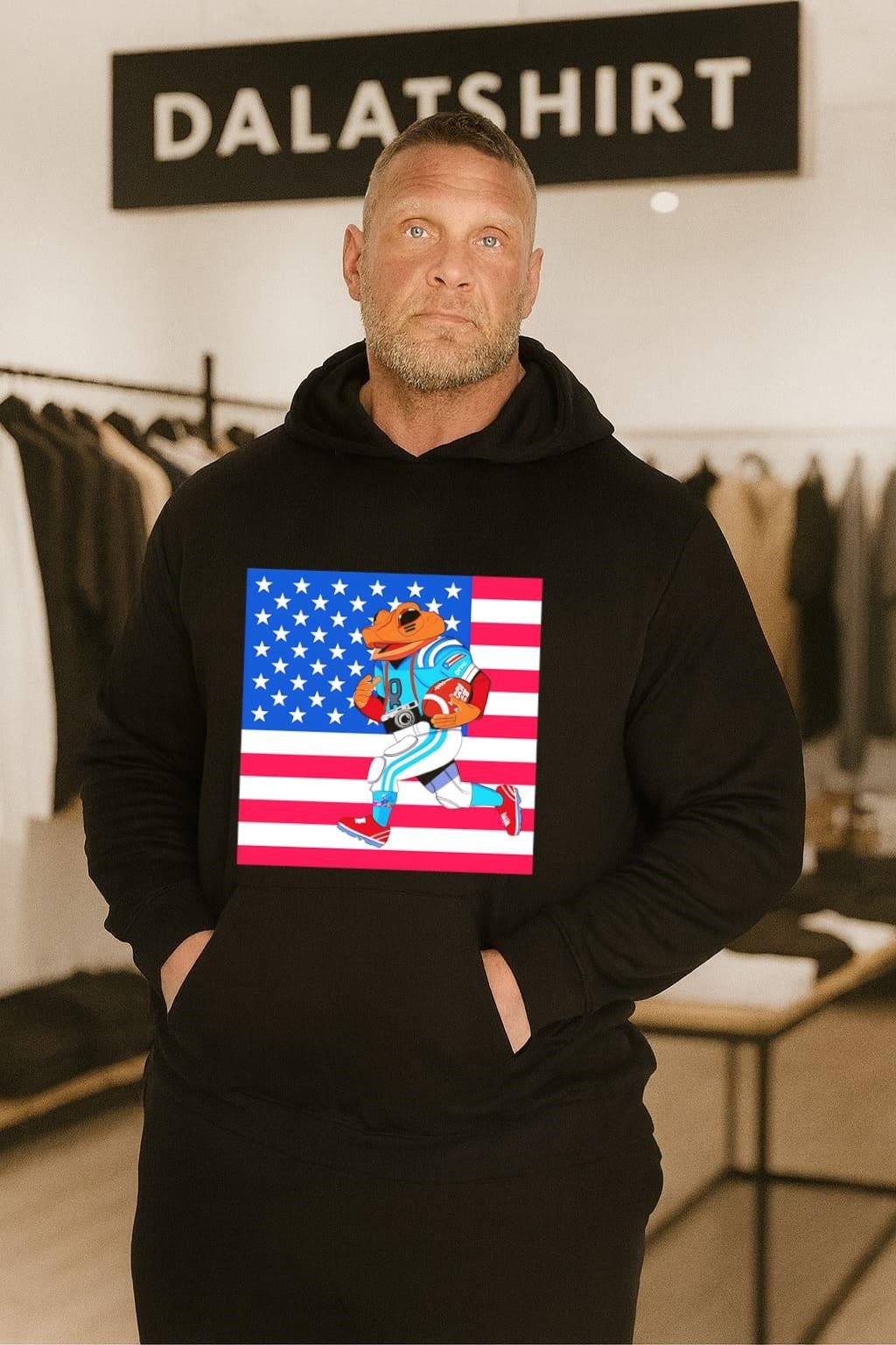 American Flag Football Frog Athlete With Camera Sports shirt