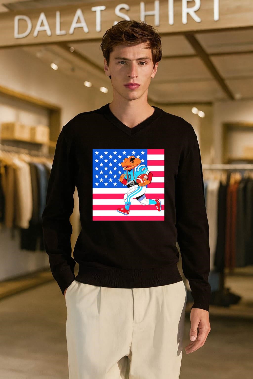 American Flag Football Frog Athlete With Camera Sports shirt
