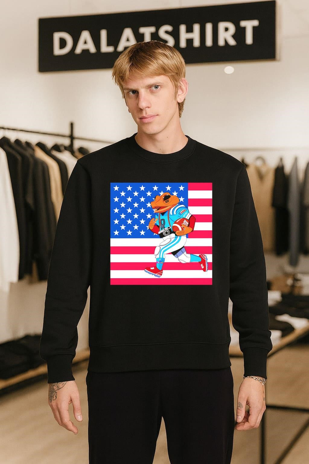American Flag Football Frog Athlete With Camera Sports shirt