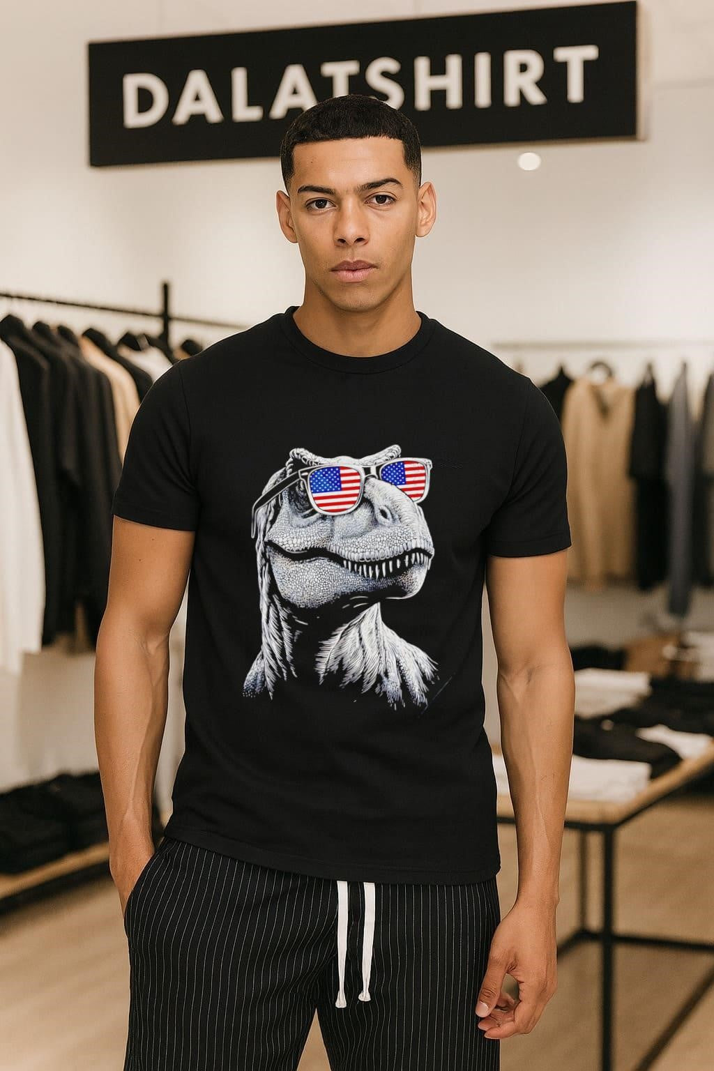 American Flag Sunglasses T-Rex Dinosaur Patriotic Head shirt