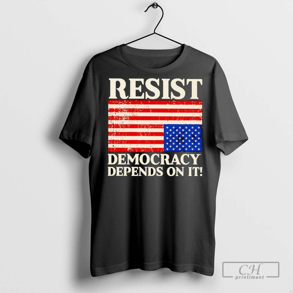 American Upside Down Flag Resist Democracy Depends On It T Shirts