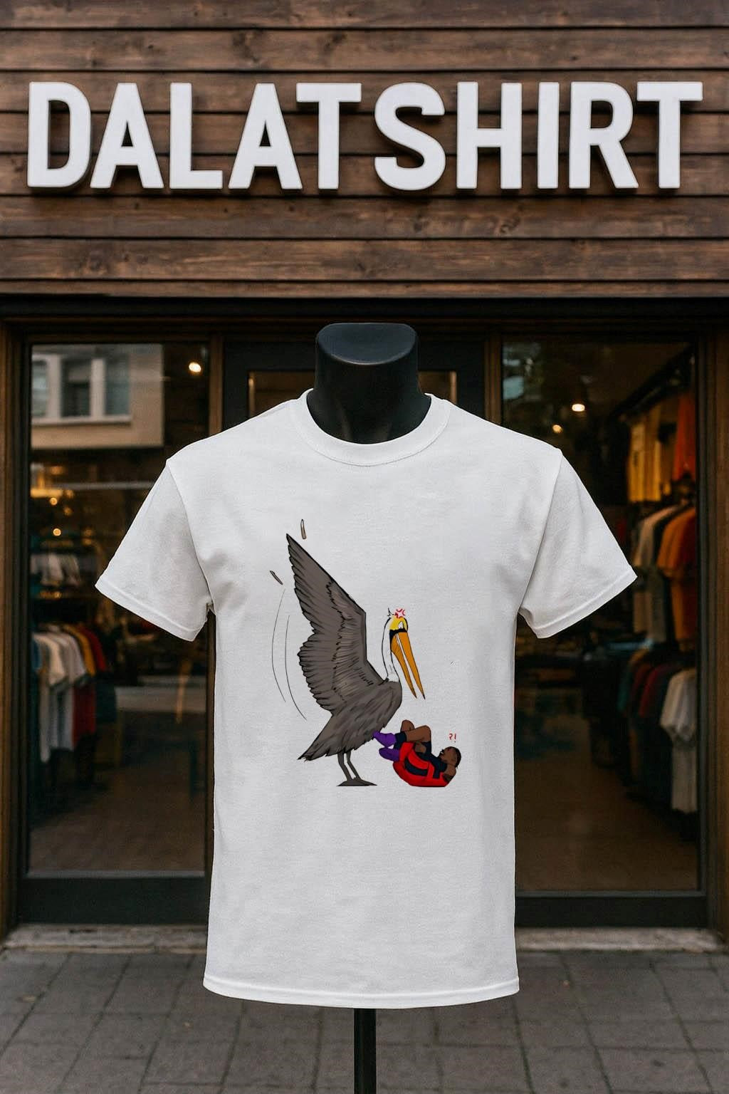 Angry Bird Pelican And Man Falling shirt