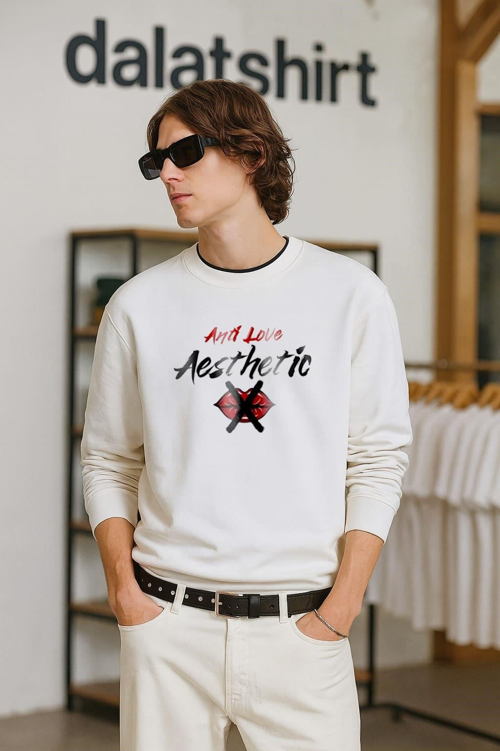 Anti Love Aesthetic Red Crossed Out Lips Minimalist shirt