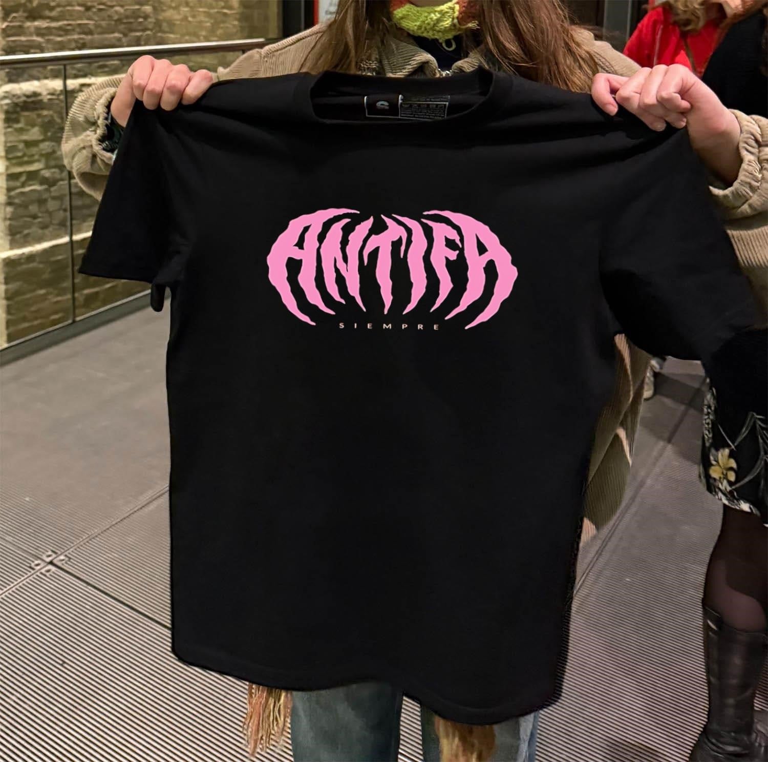 Antifa Siempre Pink Gothic Spiky Lettering Social Justice Movement shirt