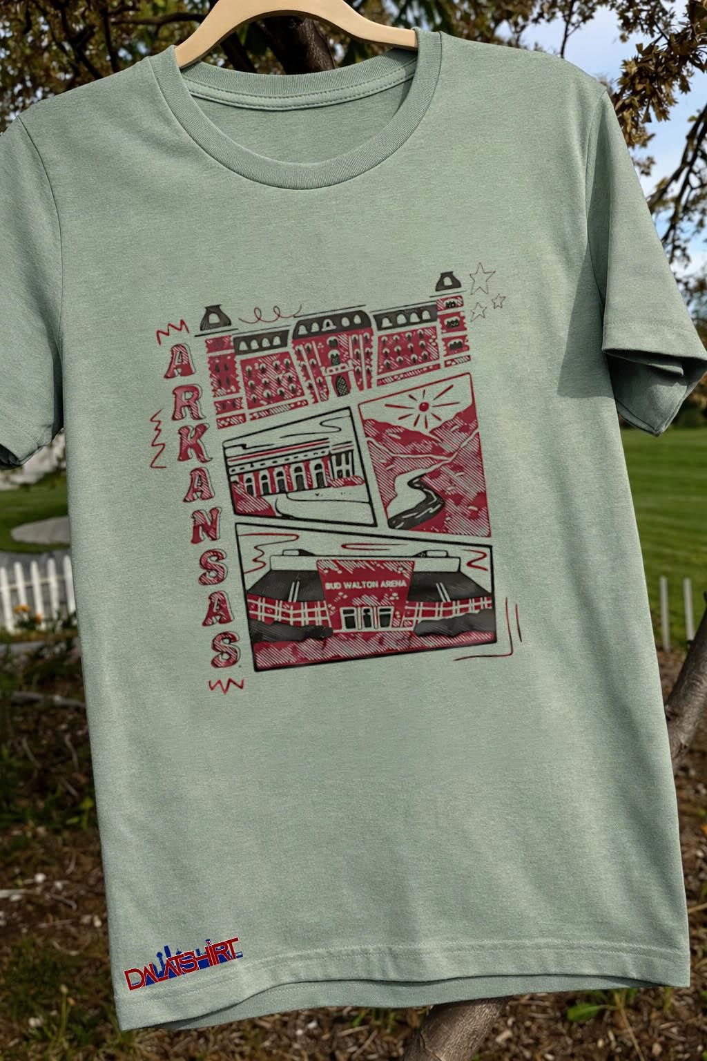 Arkansas Bud Walton Arena And Razorback Campus Buildings Sketch shirt