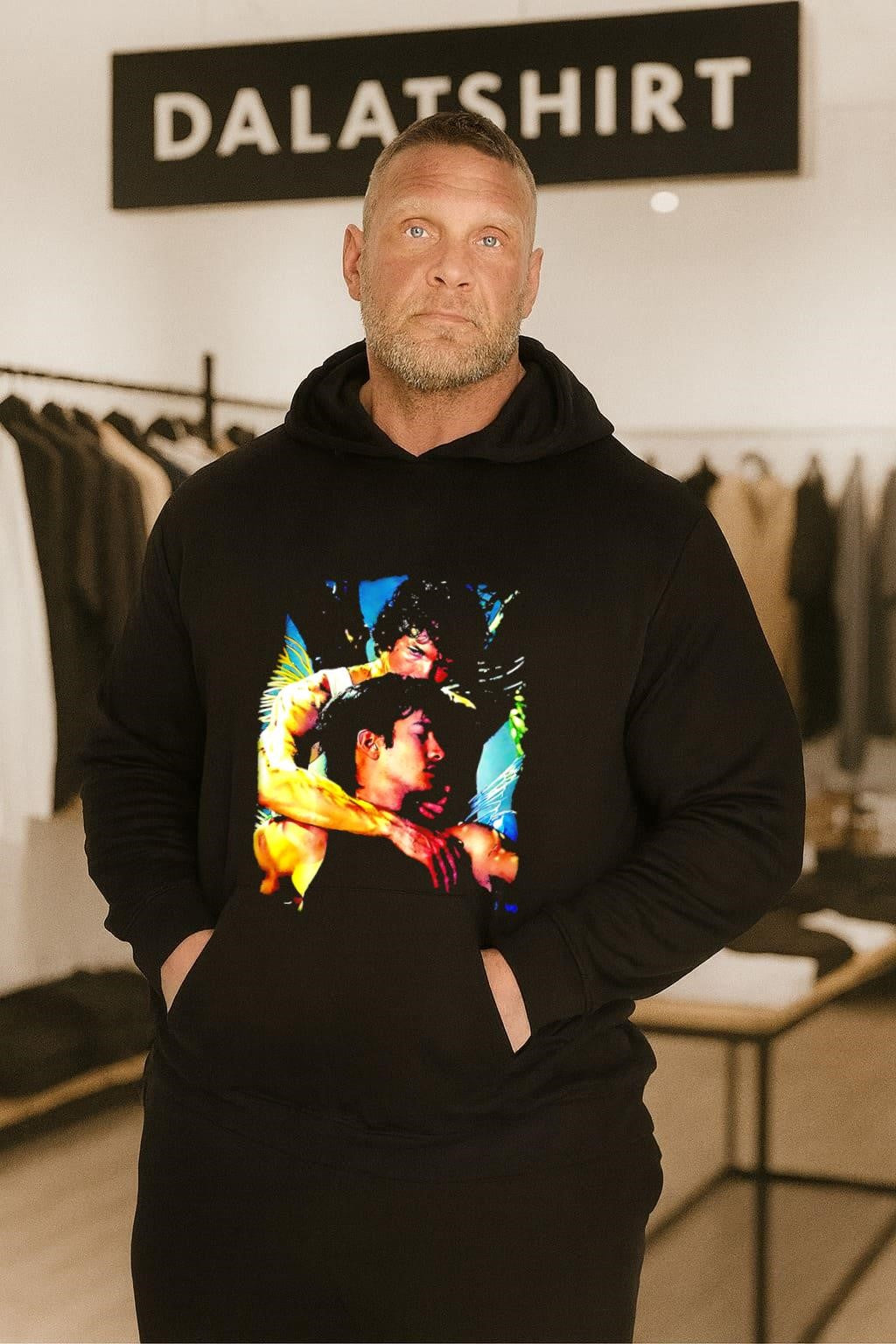 Artistic Portrait Two Men Embracing Under Water Lighting shirt