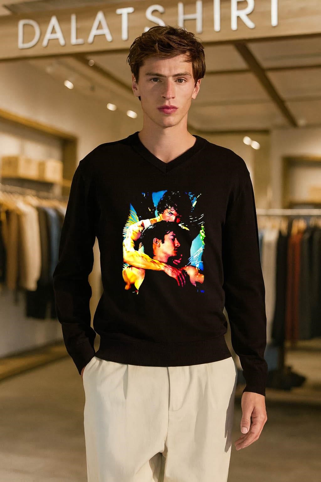 Artistic Portrait Two Men Embracing Under Water Lighting shirt