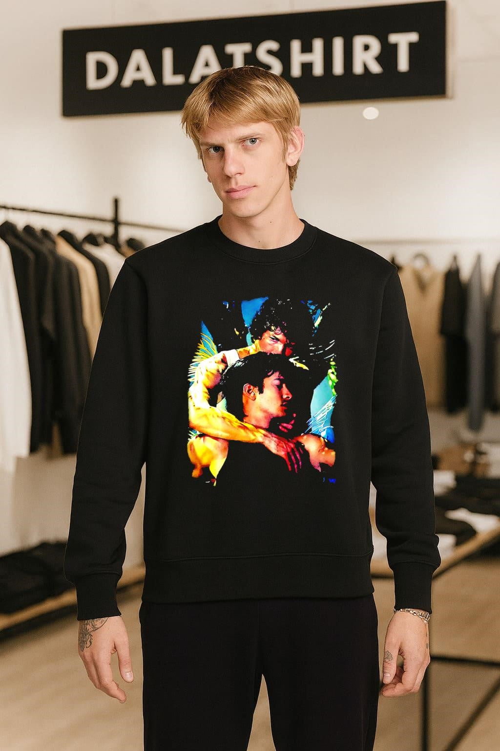 Artistic Portrait Two Men Embracing Under Water Lighting shirt