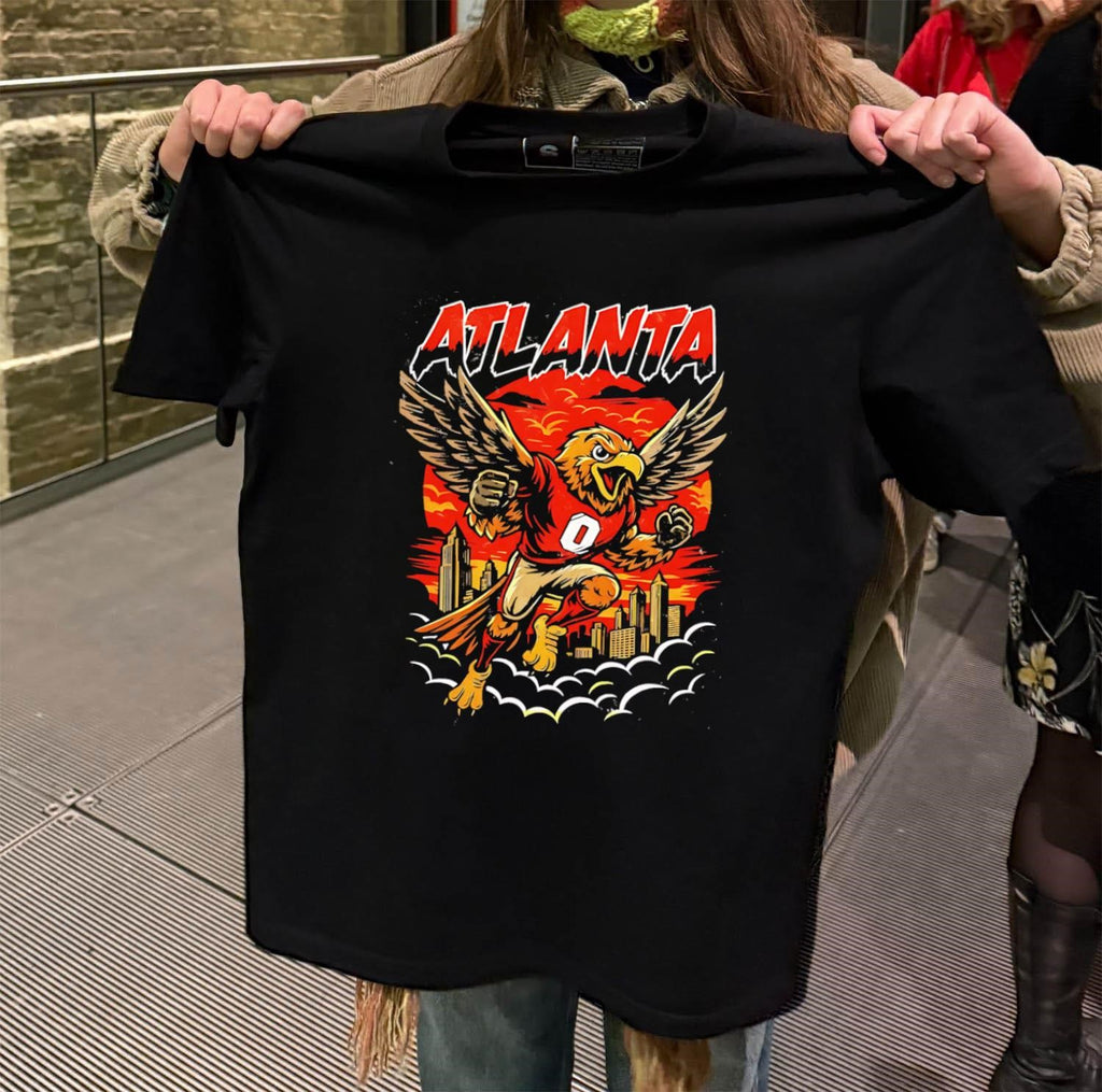 Atlanta Hawks Bird Mascot Running With City Skyline shirt