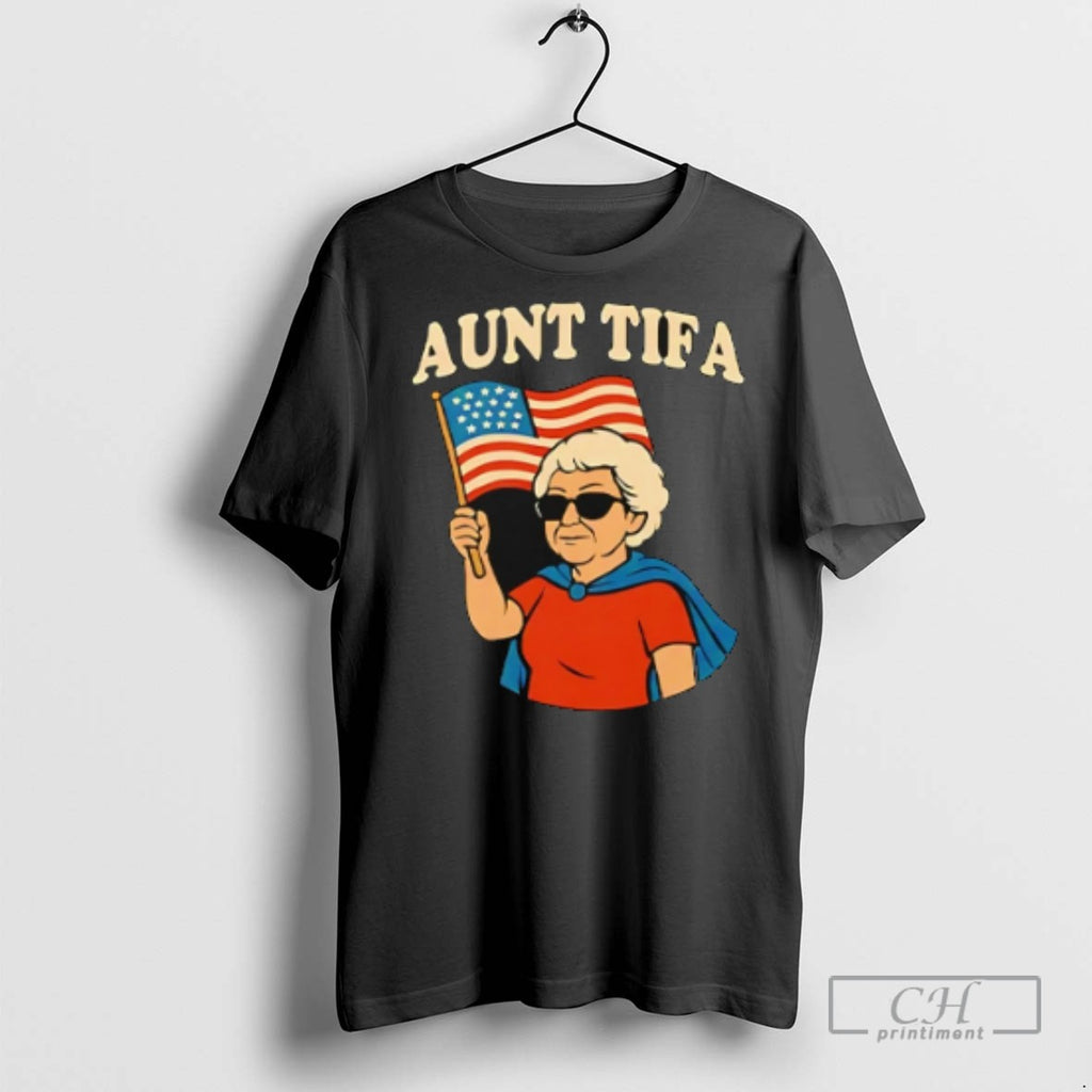 Aunt Tifa Woman Holding Usa Flag T Shirts