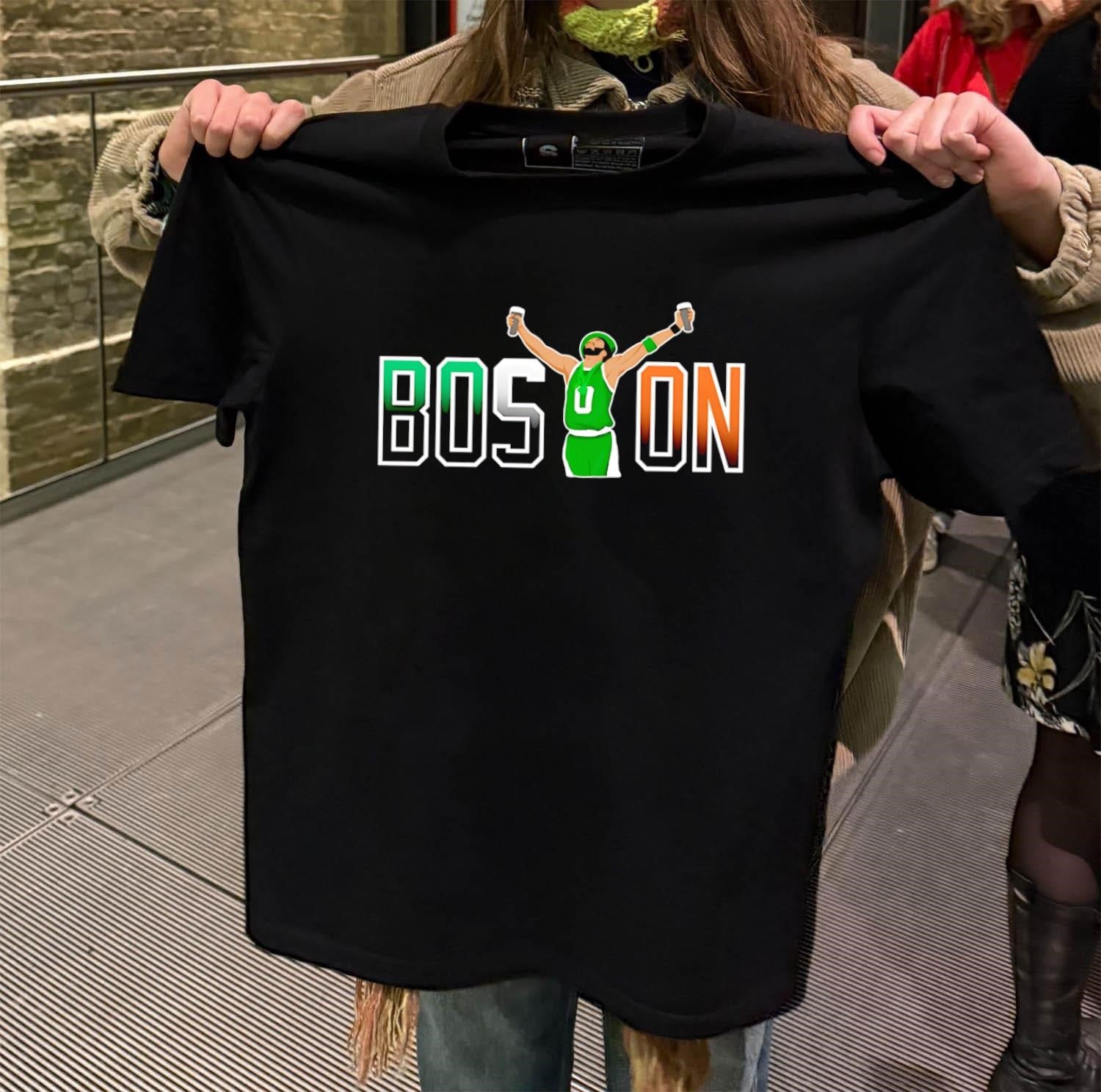 BOSTON Beer Toast Man In Green Jersey Graphic shirt