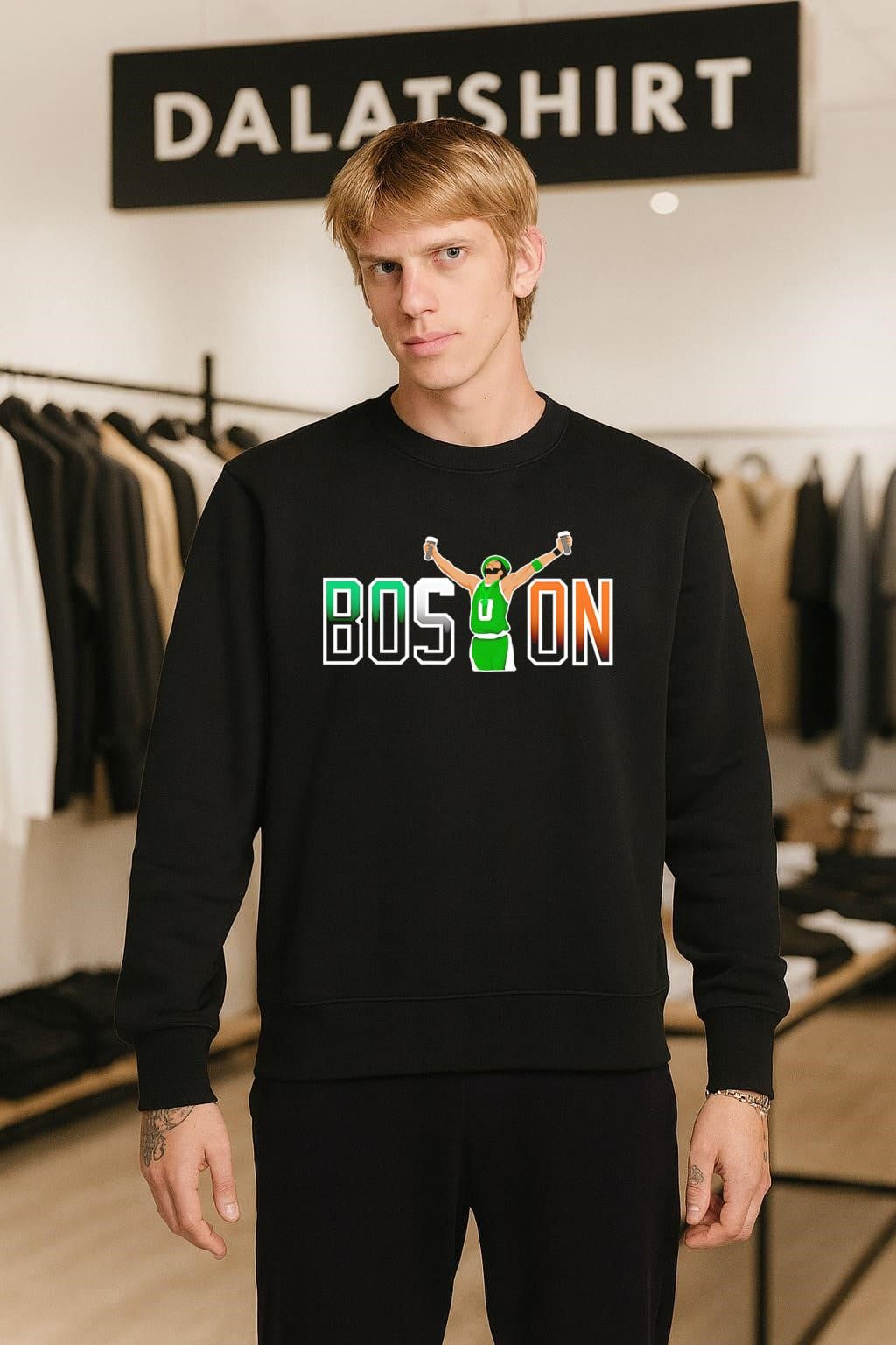 BOSTON Beer Toast Man In Green Jersey Graphic shirt