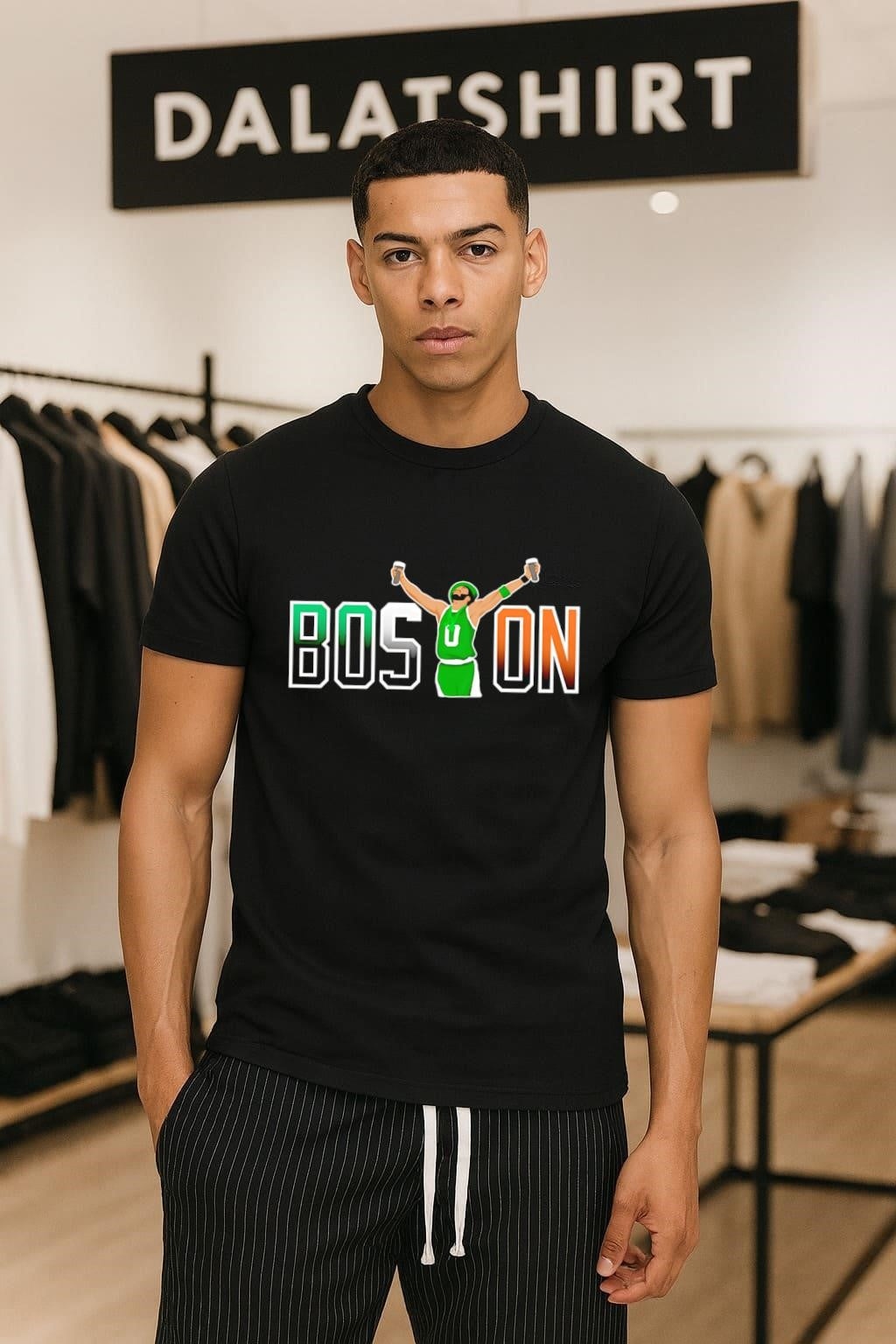 BOSTON Beer Toast Man In Green Jersey Graphic shirt