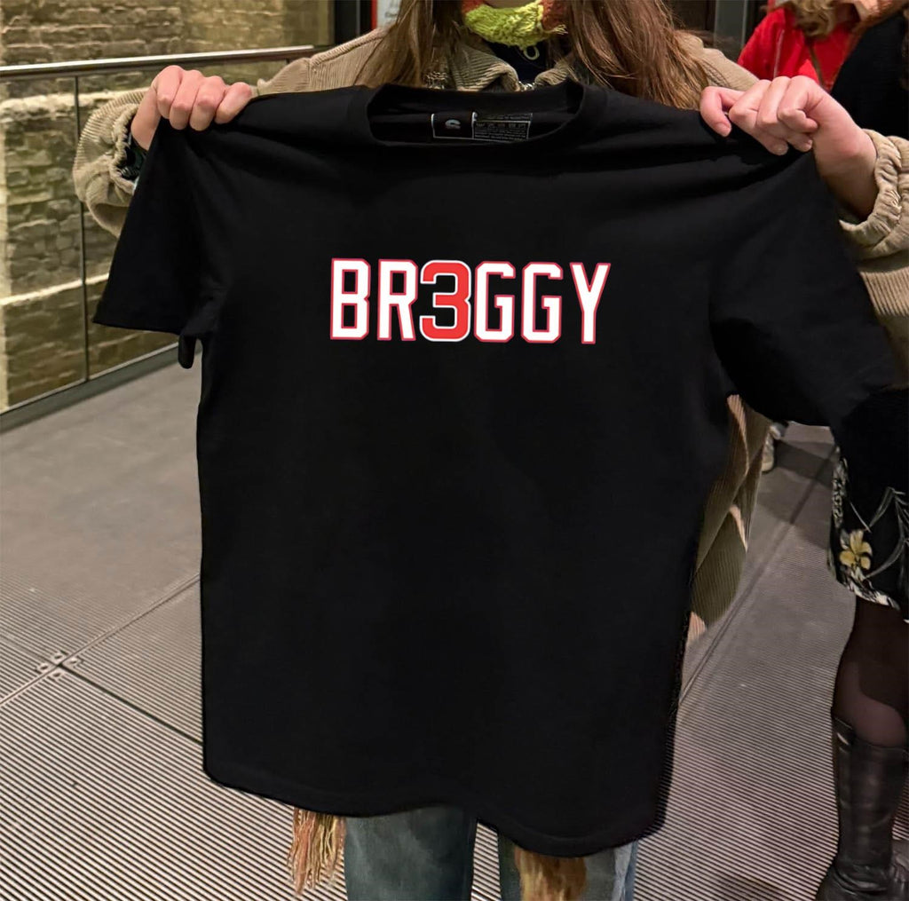 BR3GGY Red and White Block Lettering Logo shirt