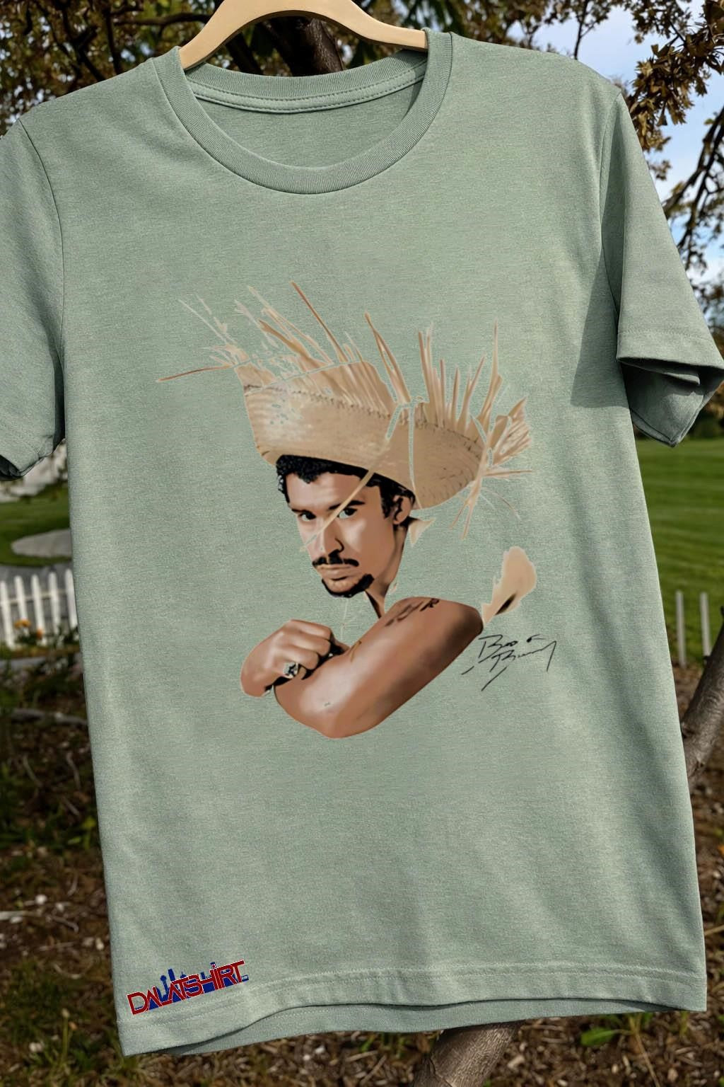 Bad Bunny Portrait with Straw Hat and Signature shirt