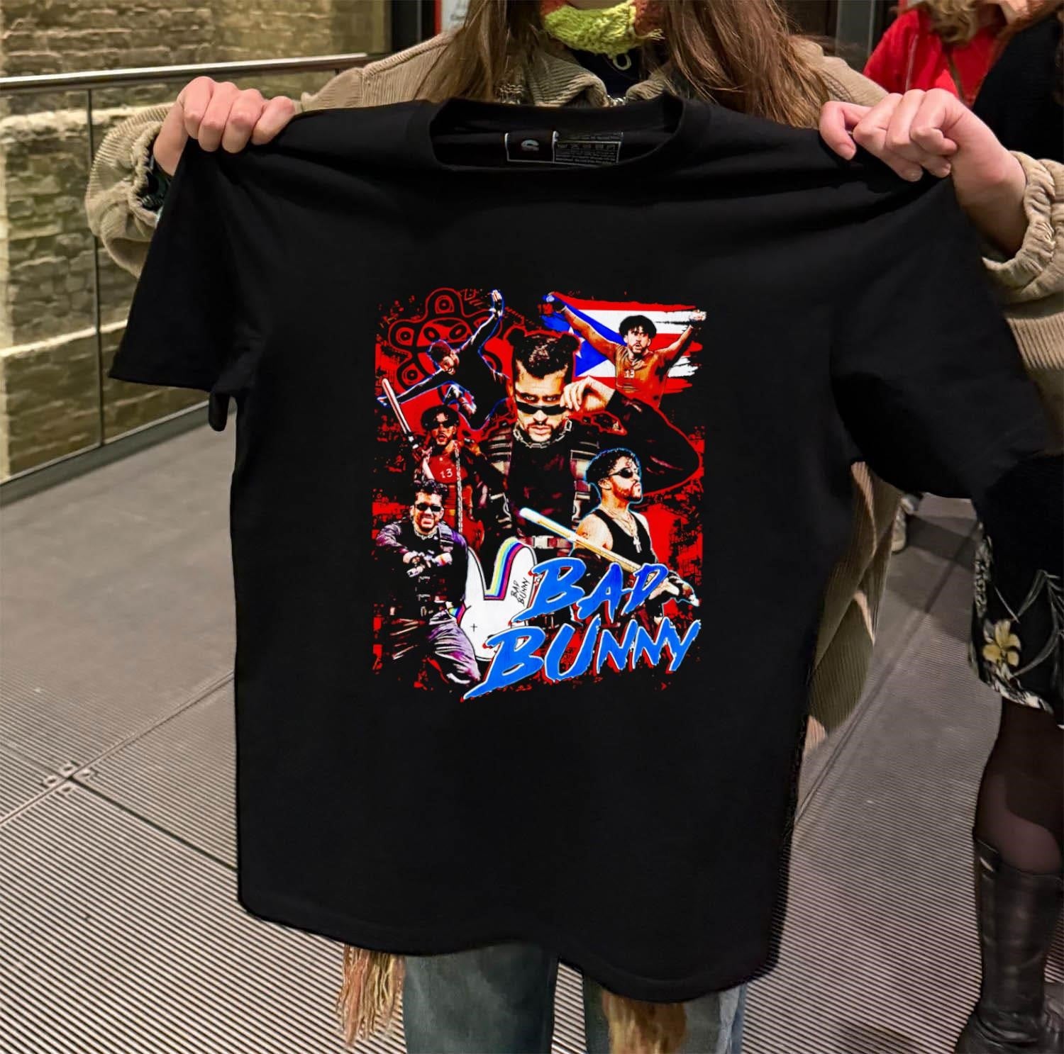 Bad Bunny Puerto Rico Flag Collage Artistic Portrait Music Fan shirt