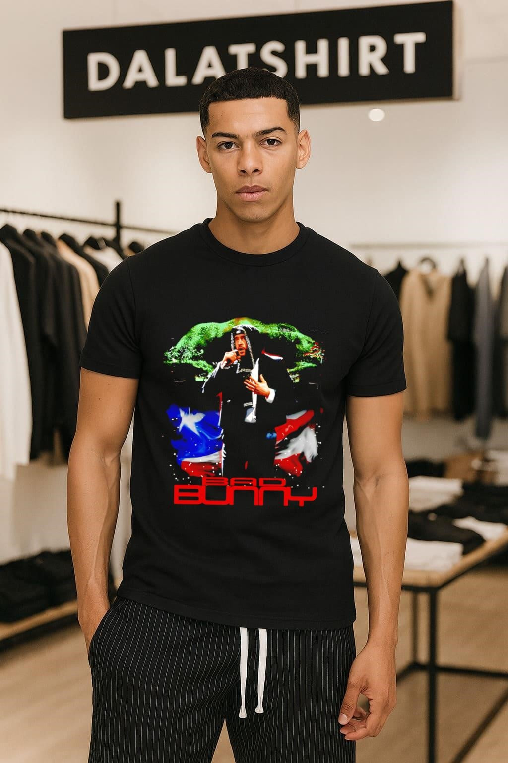 Bad Bunny Puerto Rico Flag Singer Music Artist Graphic shirt