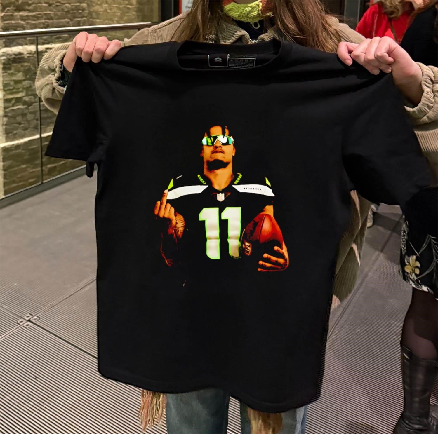 Jaxon Smith-Njigba Number 11 Sunglasses Holding Football Gesture shirt