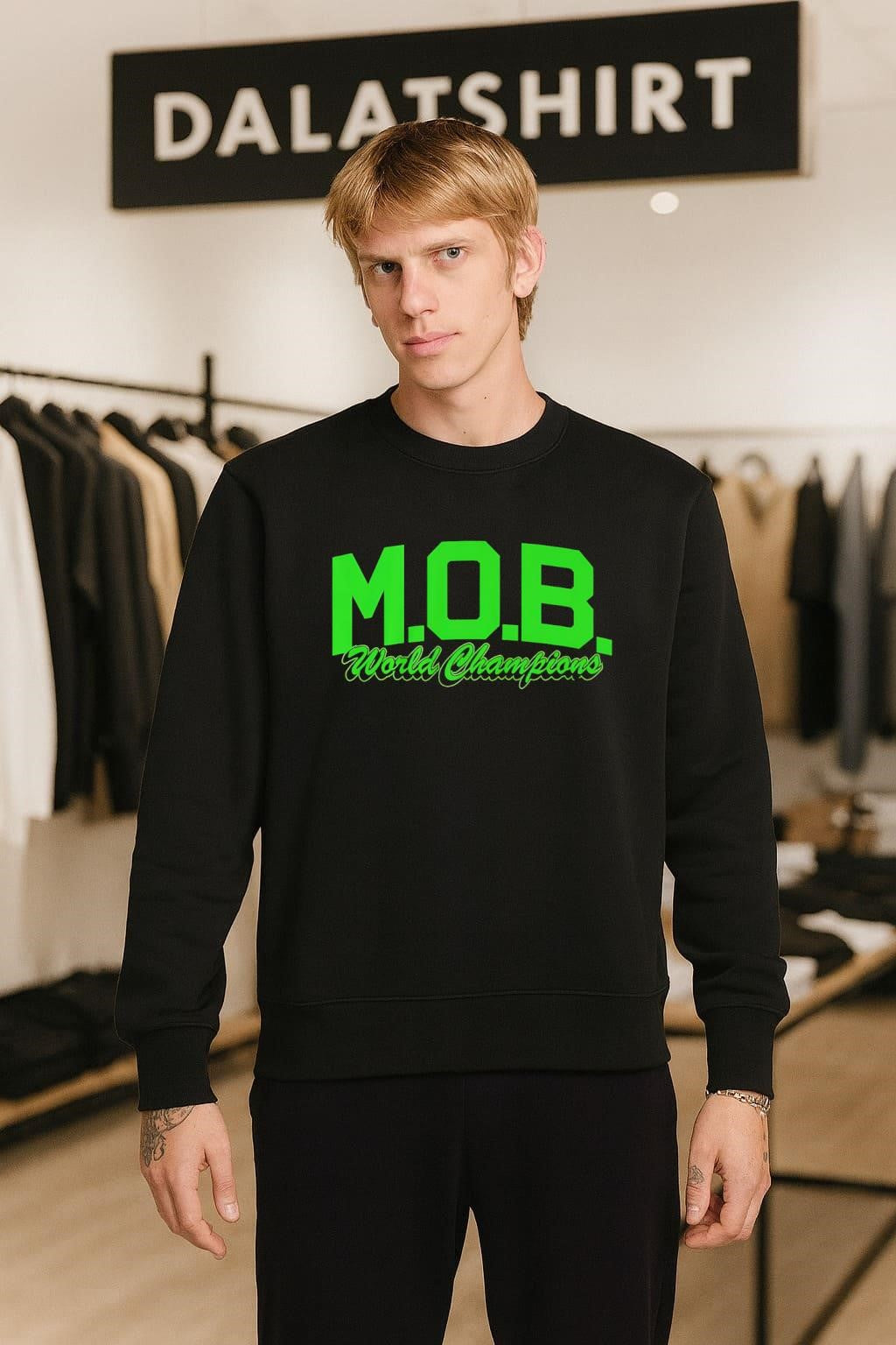M.O.B. World Champions Green Varsity Block Lettering shirt