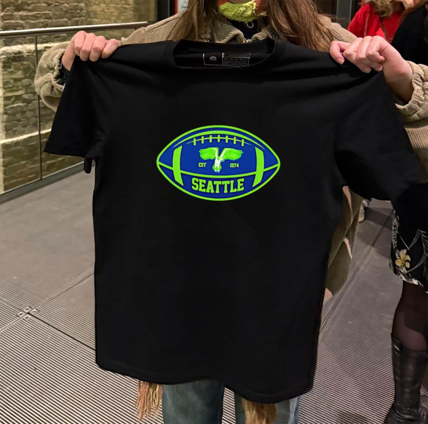 Seattle Football Est 1974 Flying Hawk Inside Football Shape shirt