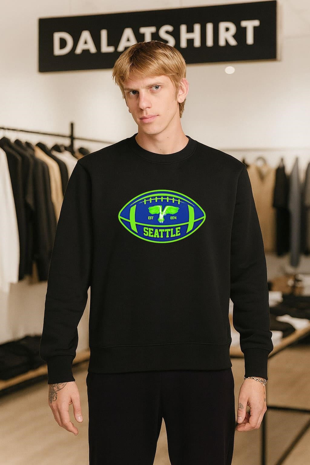Seattle Football Est 1974 Flying Hawk Inside Football Shape shirt