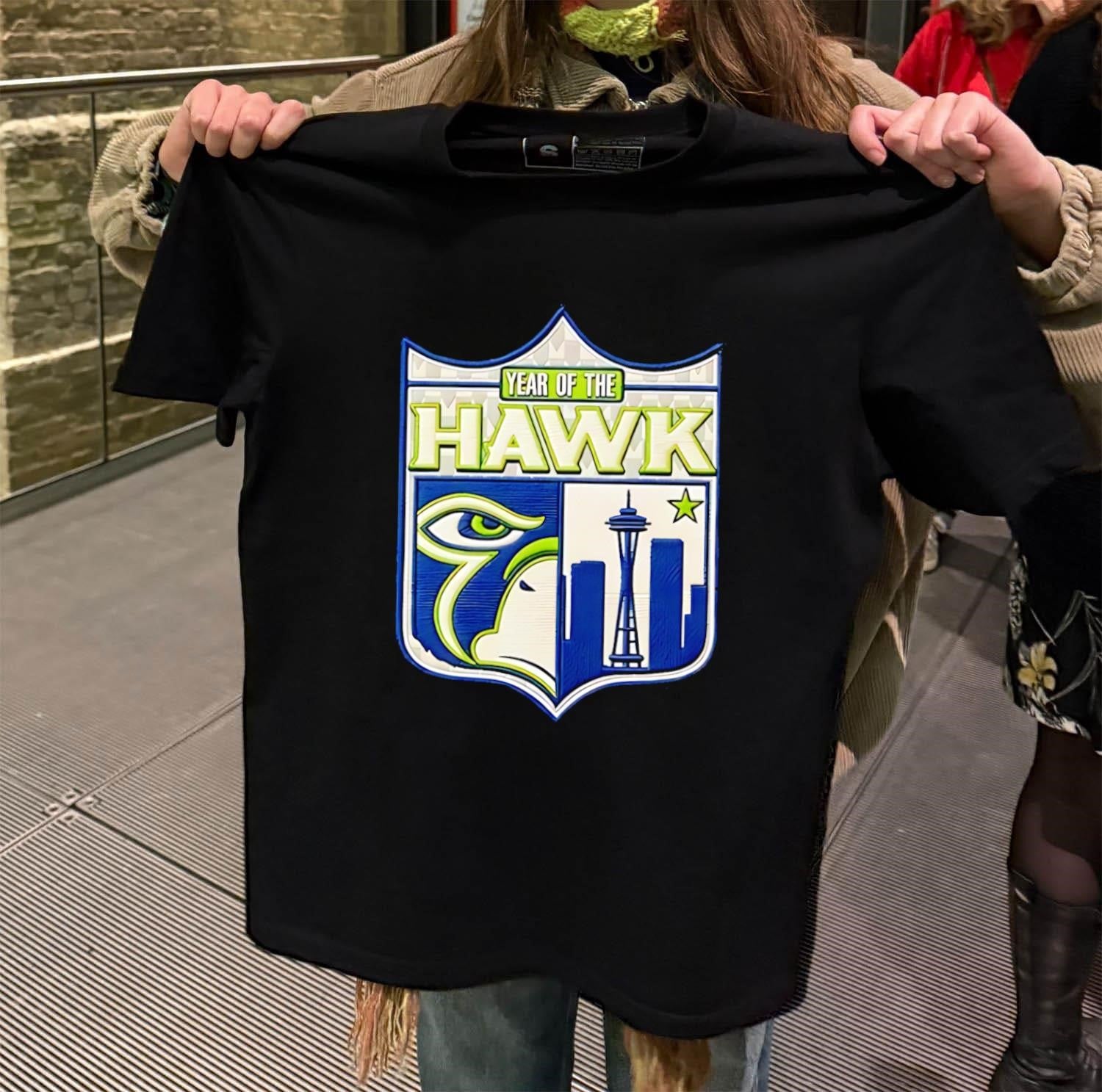Year Of The Hawk Seattle Space Needle Skyline Football Shield Logo shirt