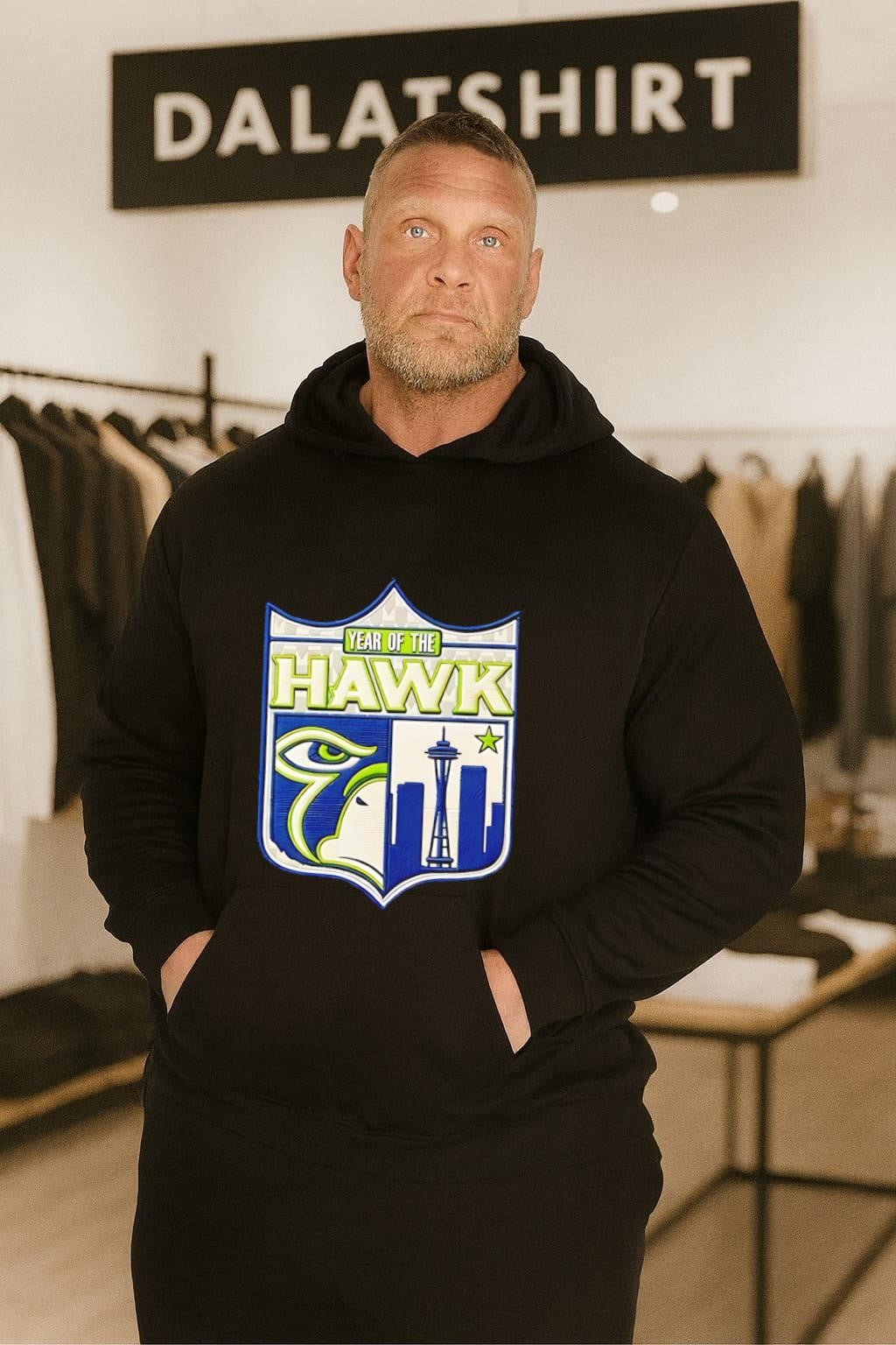 Year Of The Hawk Seattle Space Needle Skyline Football Shield Logo shirt
