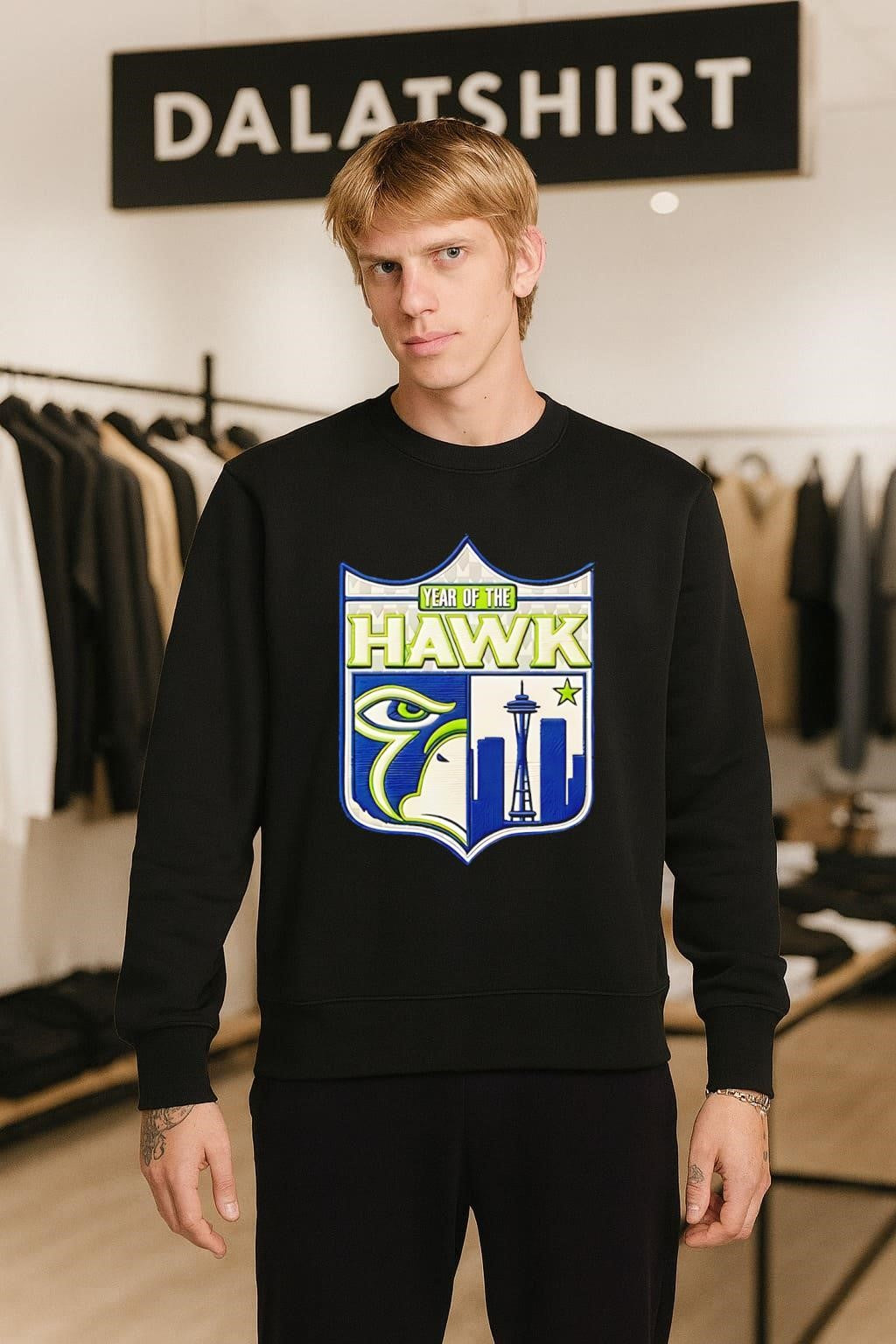 Year Of The Hawk Seattle Space Needle Skyline Football Shield Logo shirt
