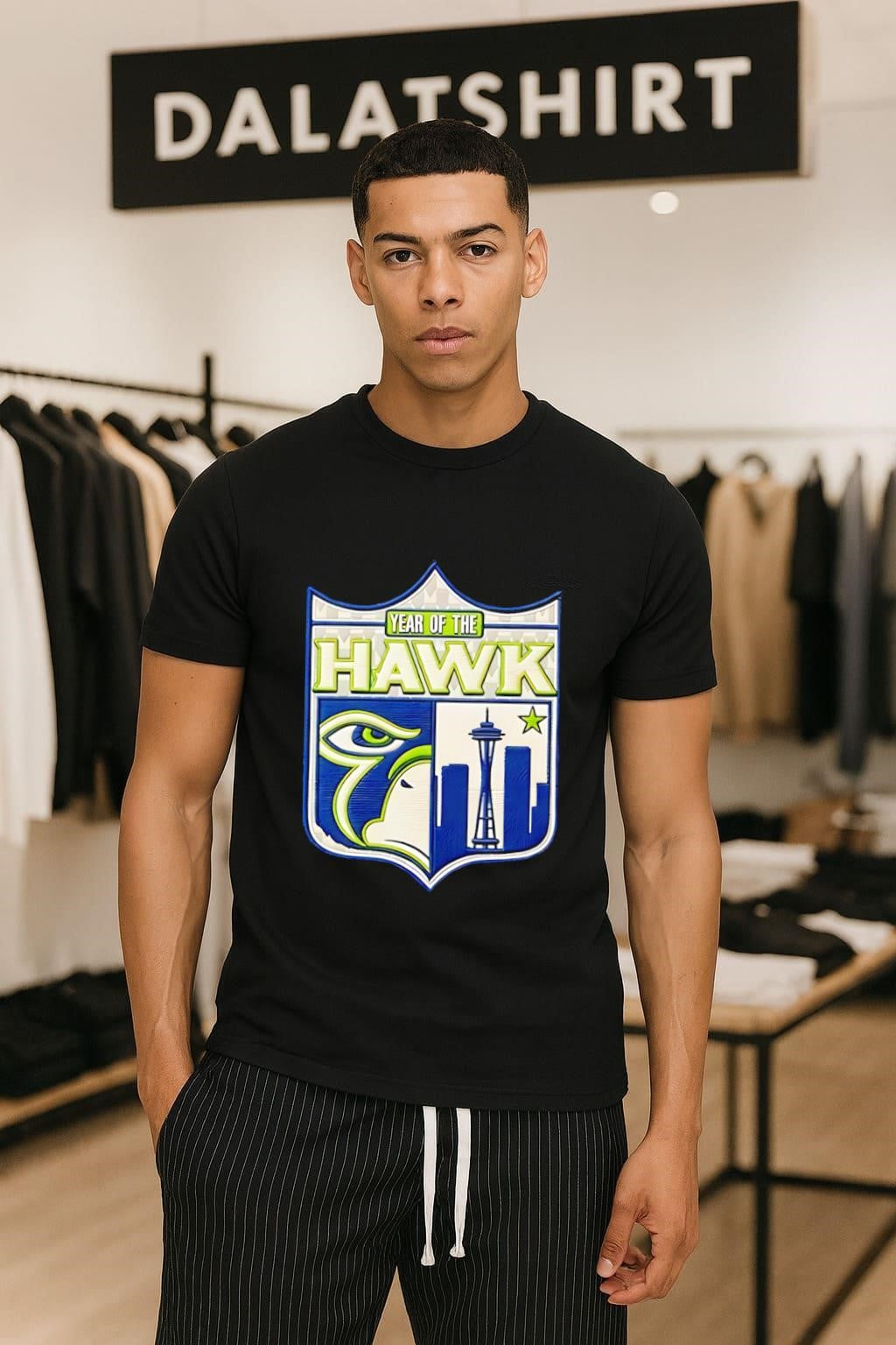 Year Of The Hawk Seattle Space Needle Skyline Football Shield Logo shirt