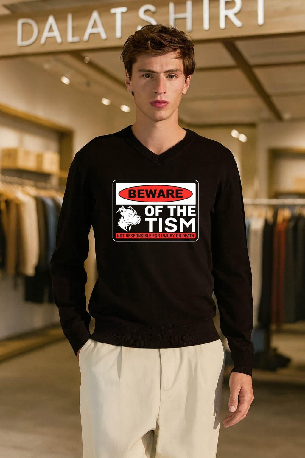 Beware Of The Tism Pitbull Dog Warning Sign Autism Awareness shirt