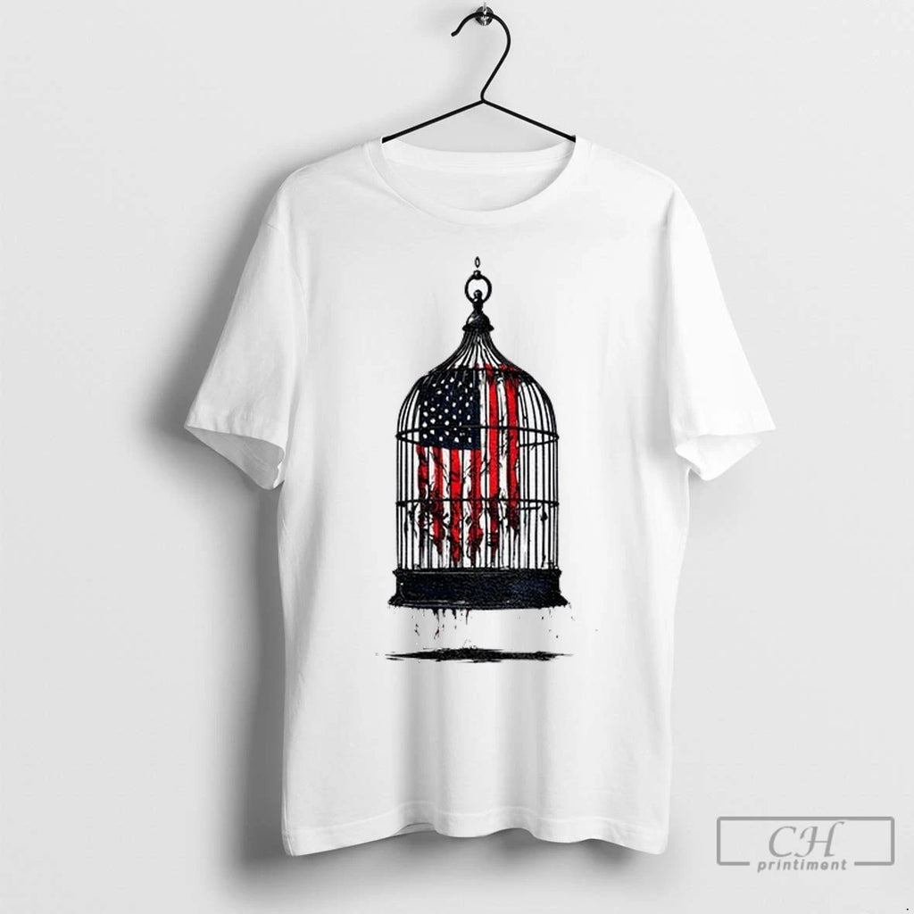 Birdcaged Caged Libertyamerican Flag Government Shutdown T Shirts