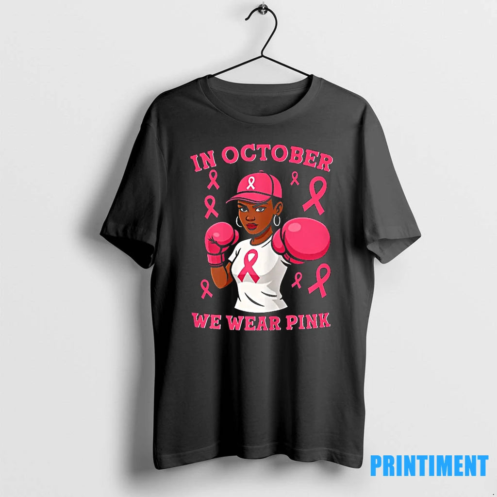 Black African American In October We Wear Pink Breast Cancer Tshirts Sweater