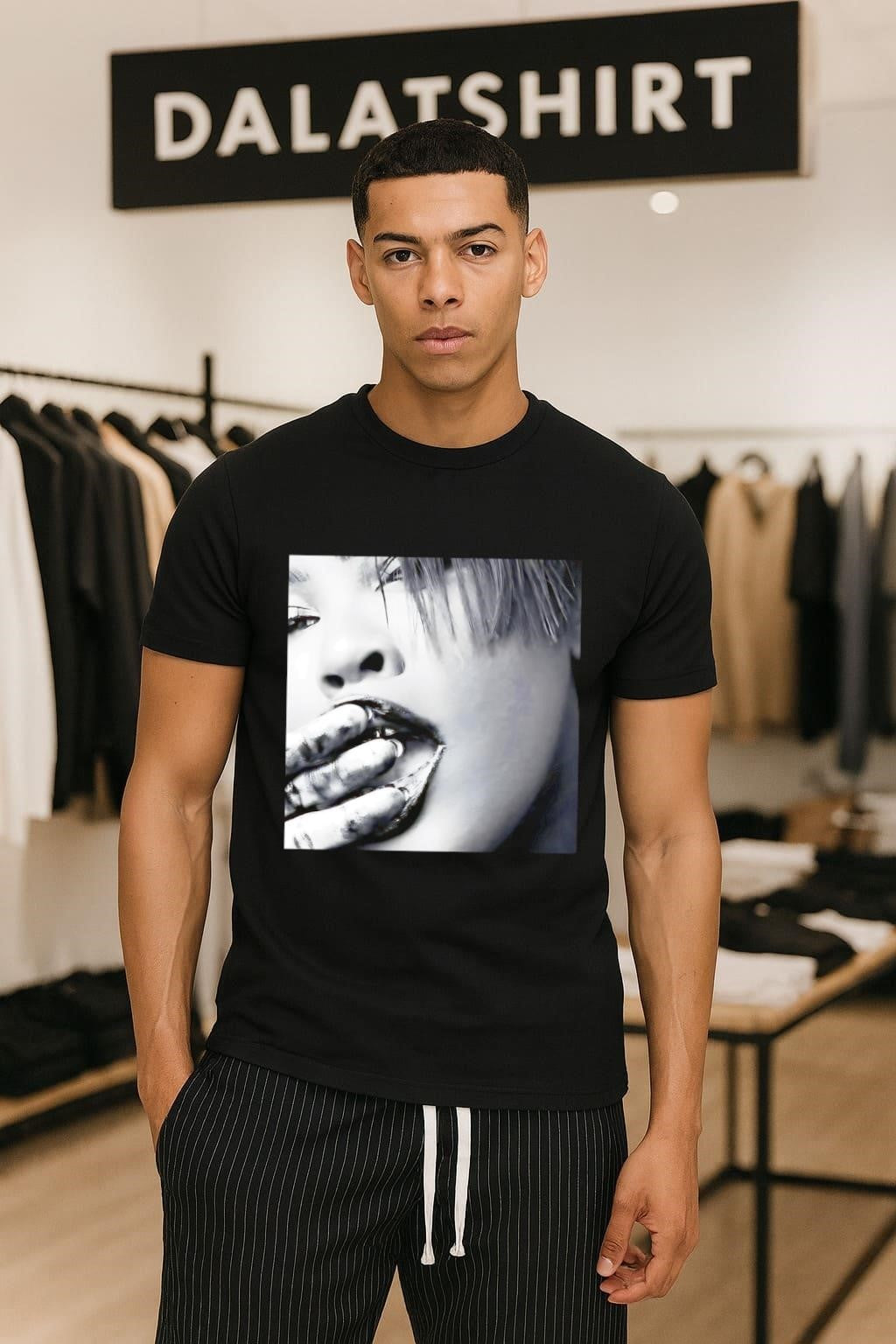 Black And White Close Up Woman Face Messy shirt