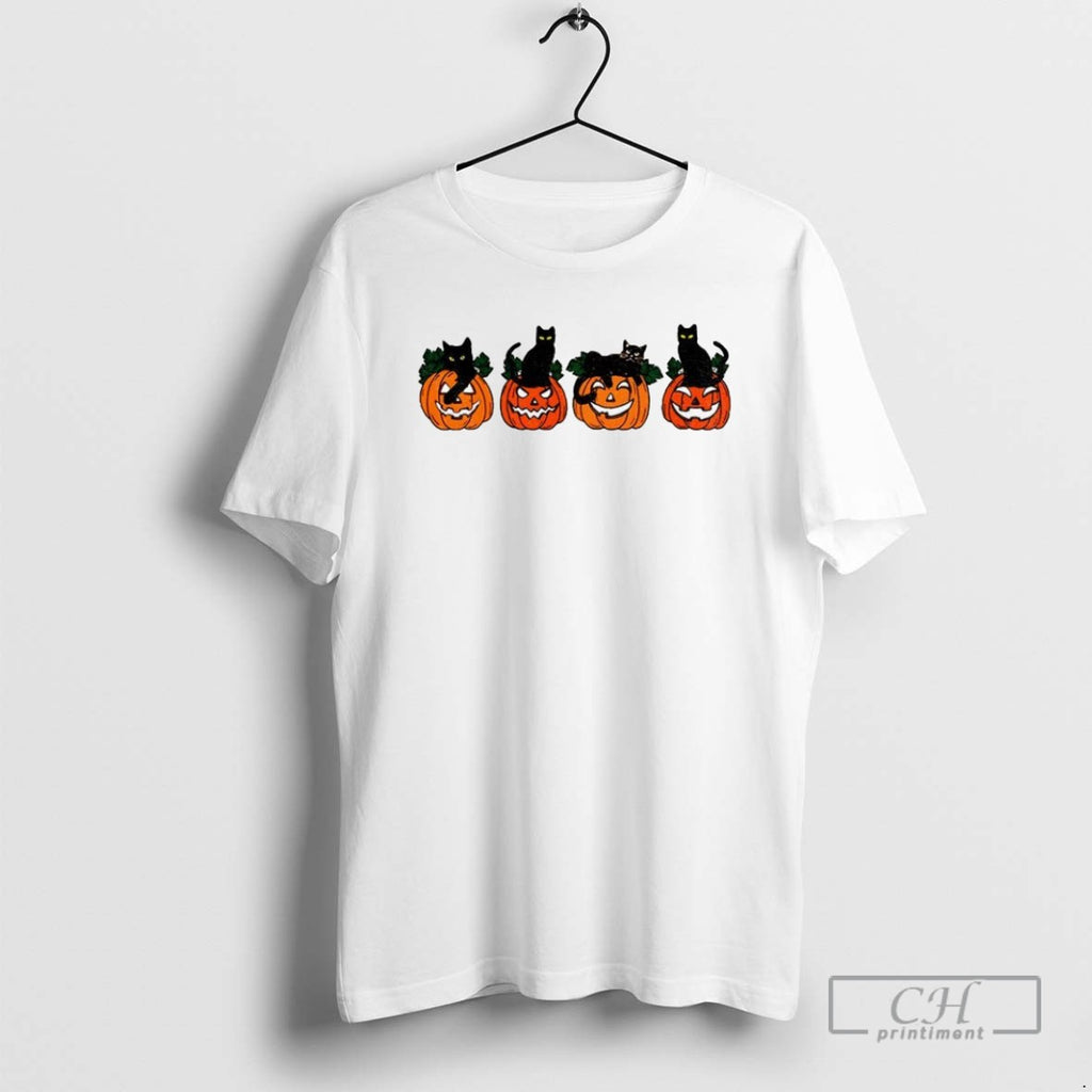 Black Cat Pumpkin Meme Spooky Halloween 2025 T Shirts