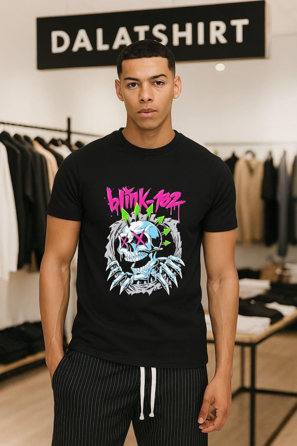 Blink-182 Pink Script Punk Skull shirt