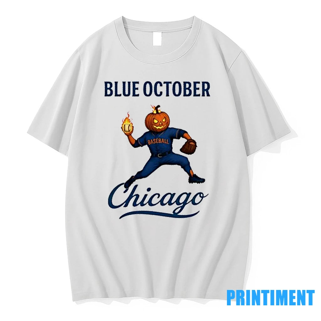Blue October Chicago Cubs Pumpkin Happy Halloween Tshirts Sweater
