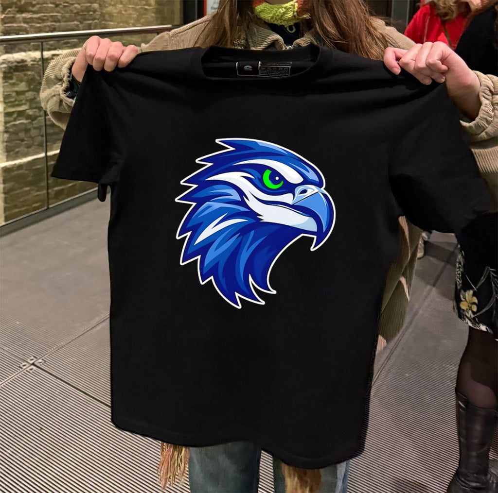 Blue Osprey Hawk Head Profile Green Eye Mascot Logo shirt