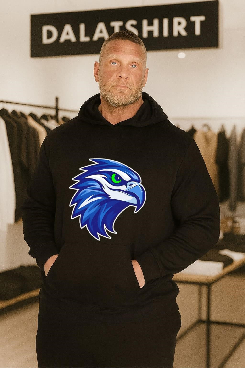 Blue Osprey Hawk Head Profile Green Eye Mascot Logo shirt