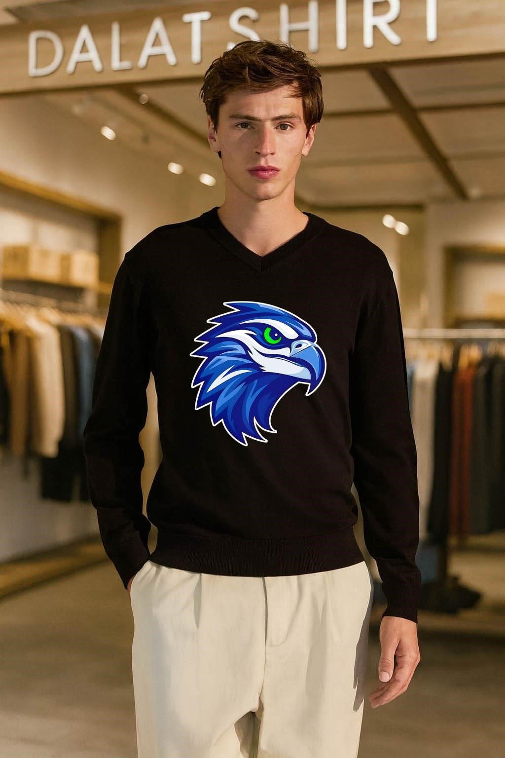 Blue Osprey Hawk Head Profile Green Eye Mascot Logo shirt