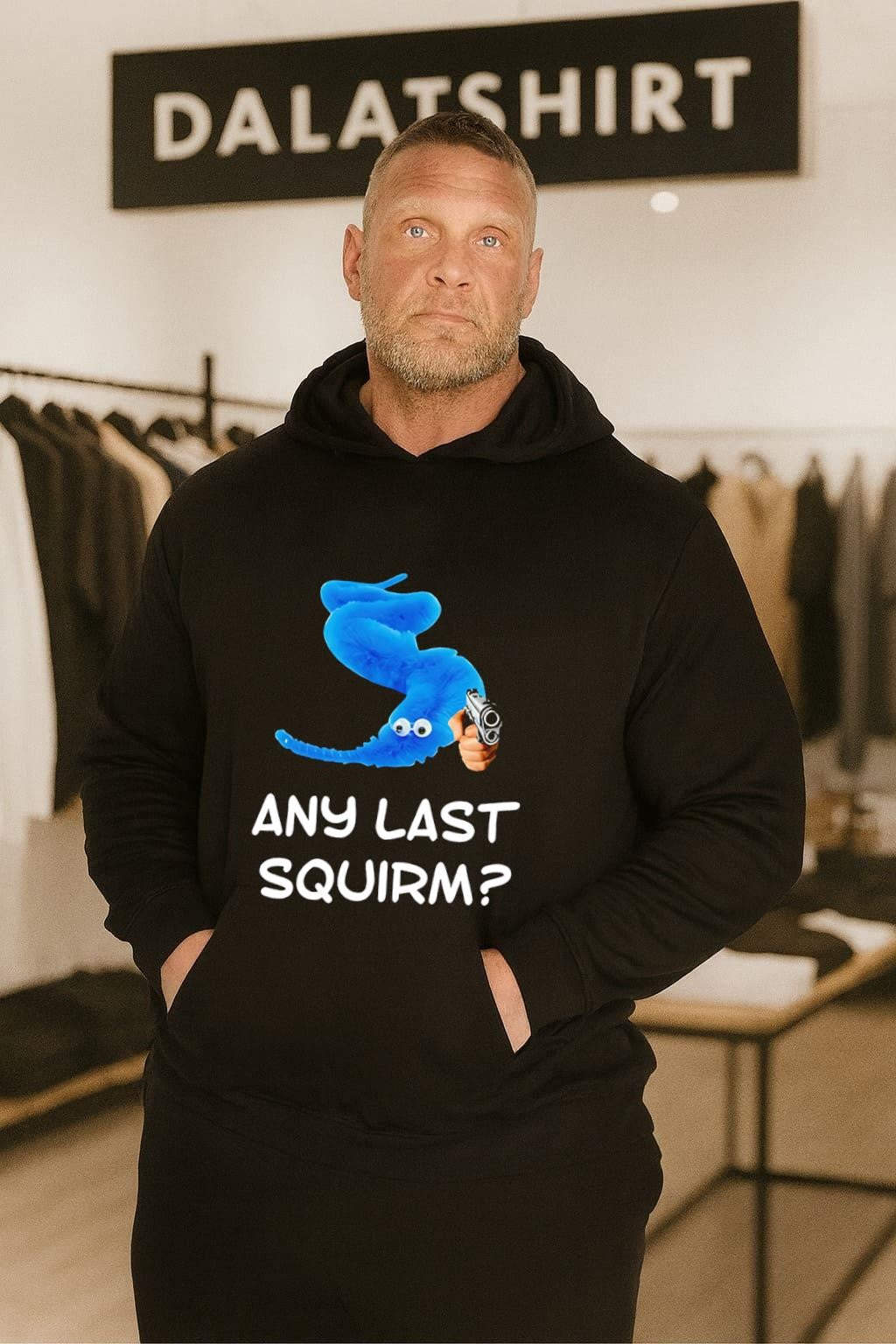Blue Worm On A String Holding Gun Any Last Squirm shirt