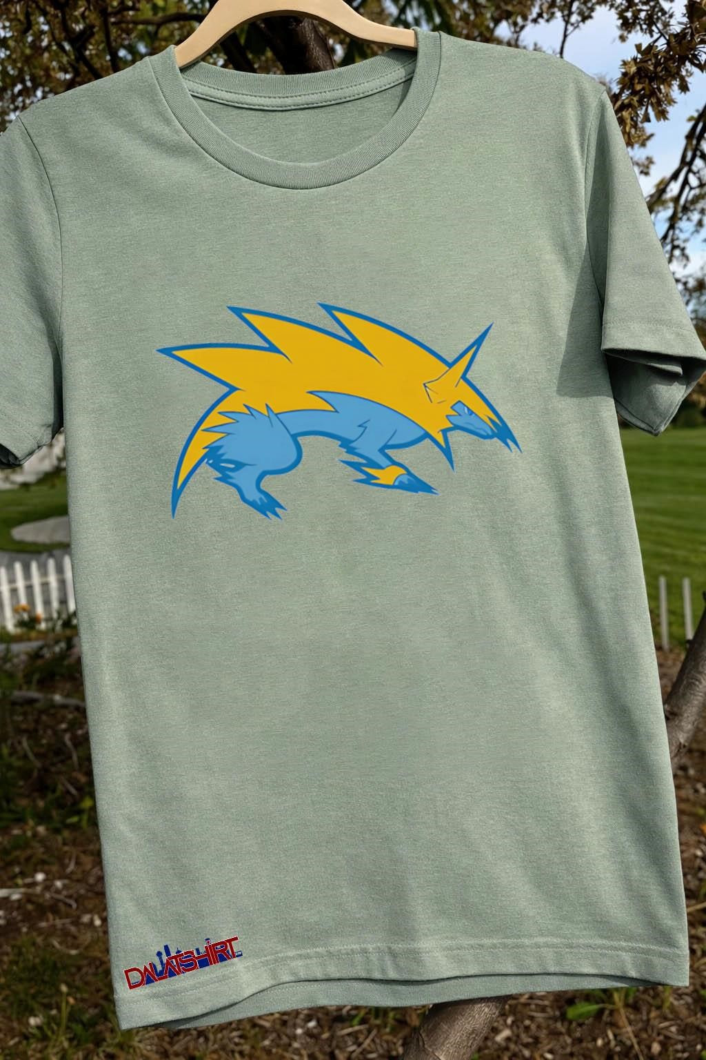 Blue and Yellow Stylized Electric Wolf Lightning Creature shirt