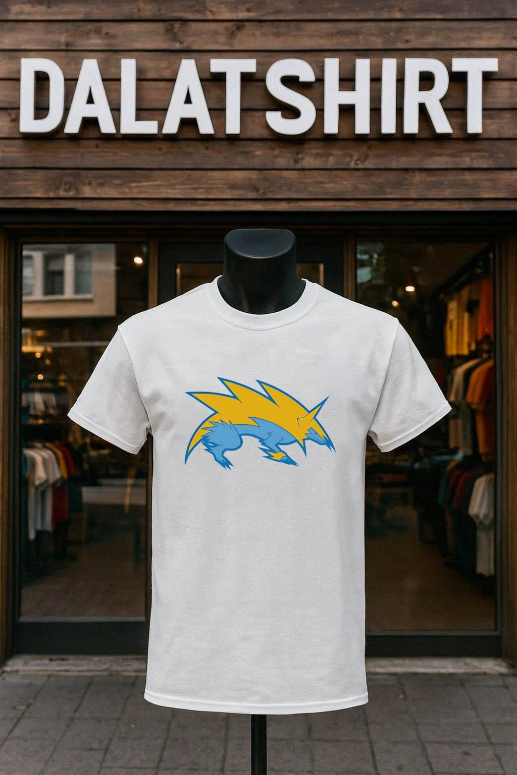 Blue and Yellow Stylized Electric Wolf Lightning Creature shirt