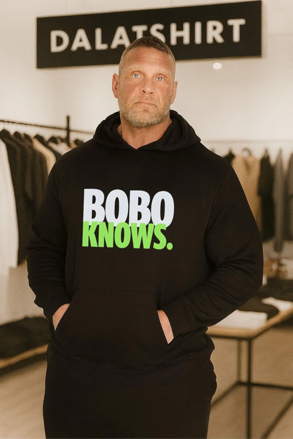 Bobo Knows Silver And Green Bold Text shirt
