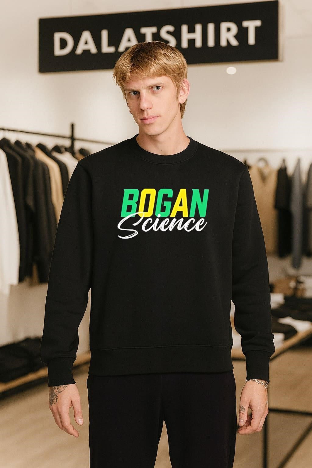 Bogan Science Yellow and Green Typography Design shirt