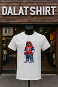 Boston Bear With B Gold Chain Red Hoodie Blue Jeans shirt