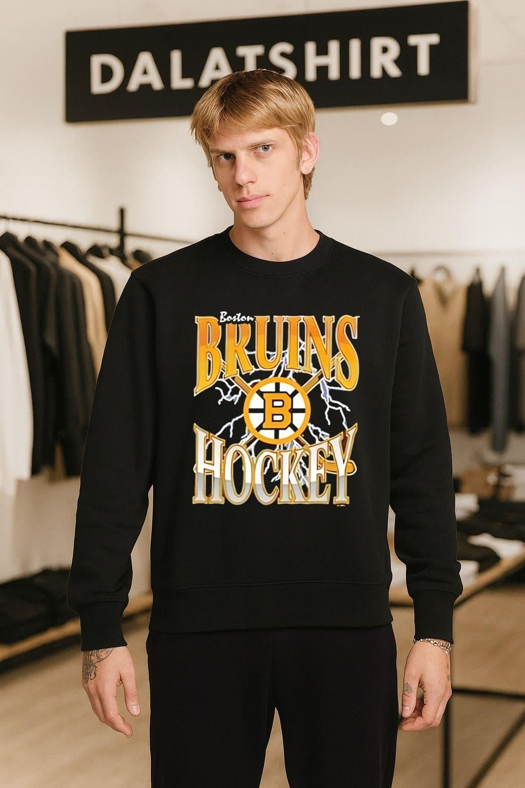 Boston Bruins Hockey Crossed Sticks Lightning Logo shirt