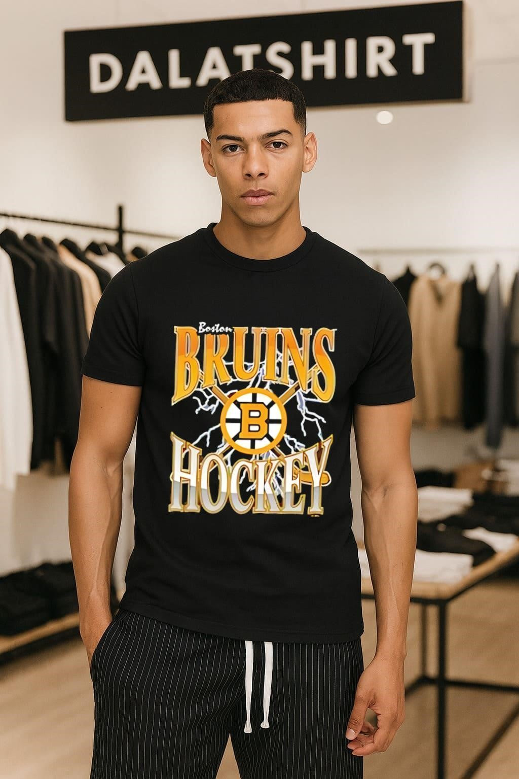 Boston Bruins Hockey Crossed Sticks Lightning Logo shirt