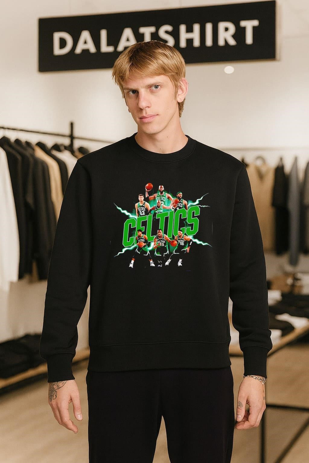 Boston Celtics Basketball Players Team Green Lightning Graphic shirt